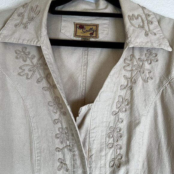 Scully Womens Beige Western Rodeo Fitted Long Sleeve Shirt Embroidered Size M - Picture 2 of 13